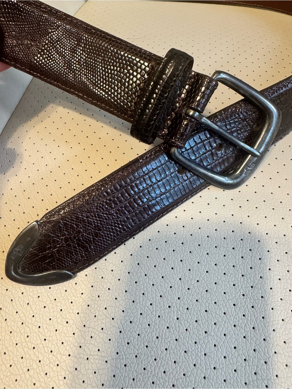 Vintage Ralph Lauren Genuine Lizard Leather Belt – Brown – Size 30 – Made in USA